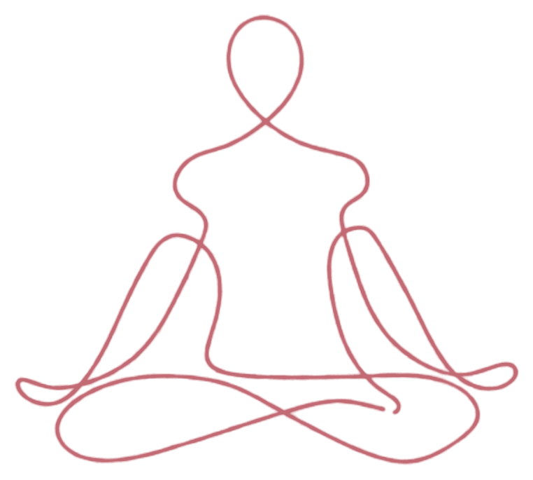 A single continuous line drawing of a figure seated in lotus pose