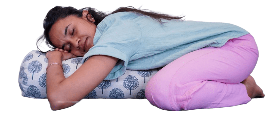 Priyanka demonstrating a restorative yoga pose at justnow YOGA — traditional yoga classes in Prague and online